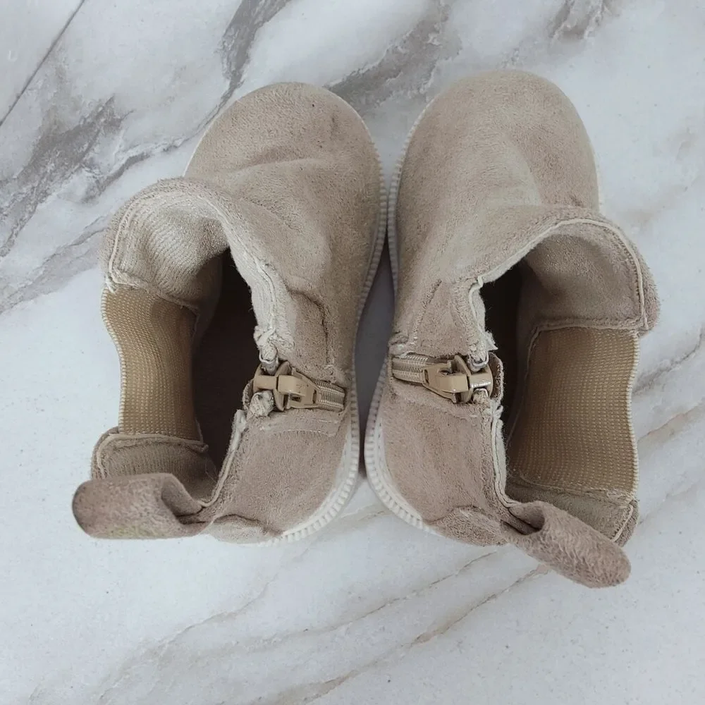 First Steps Baby Infant Tan Faux Suede Slip On Chelsea Ankle Boots, Sz 4